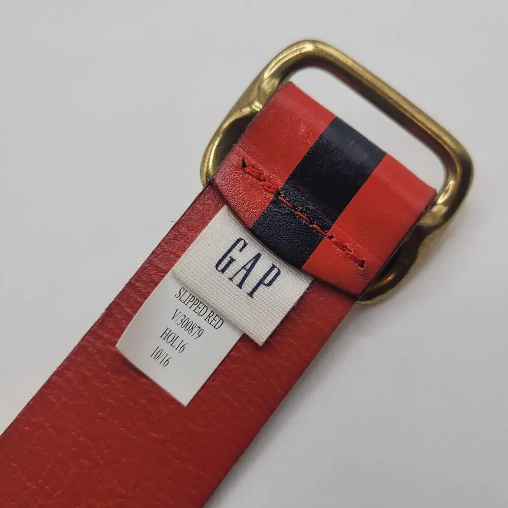 Gap Belt XS Red Black Leather Striped Punk Preppy Color Block Contrast Statement